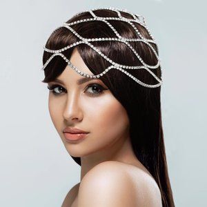 Rhinestone Pave Fringe Chain Head Chain